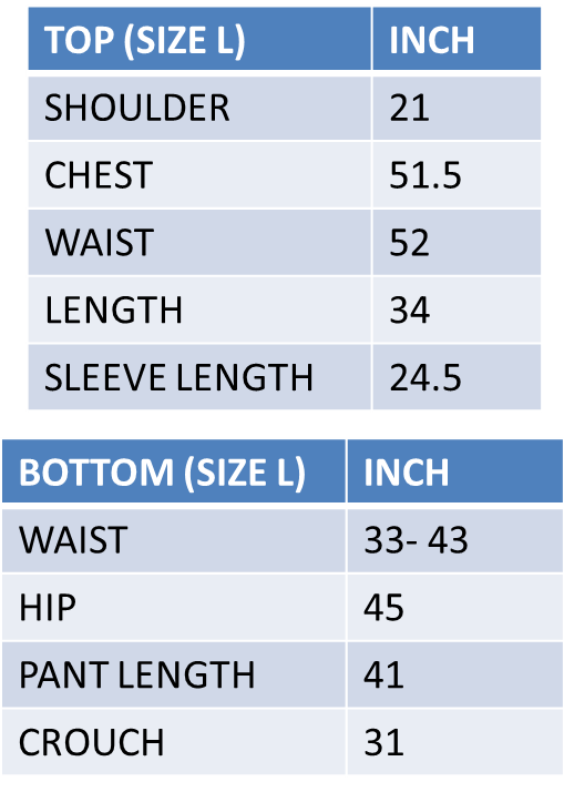 Baju Melayu L size chart